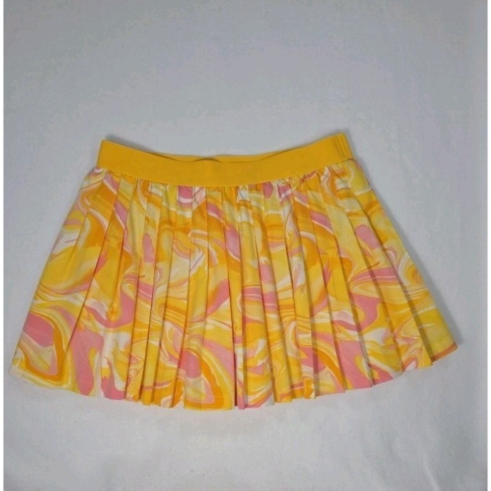 Ideology Womens‎ Pleated Active Skirt M Yellow Pink Golf Tennis Pickleball